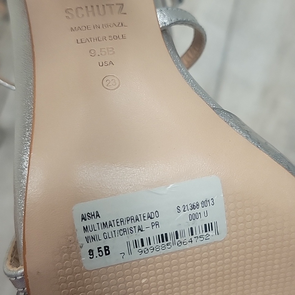Schutz Size 9 1/2 Silver Aisha Leather & Vinyl Sandal NWT - Picture 11 of 11
